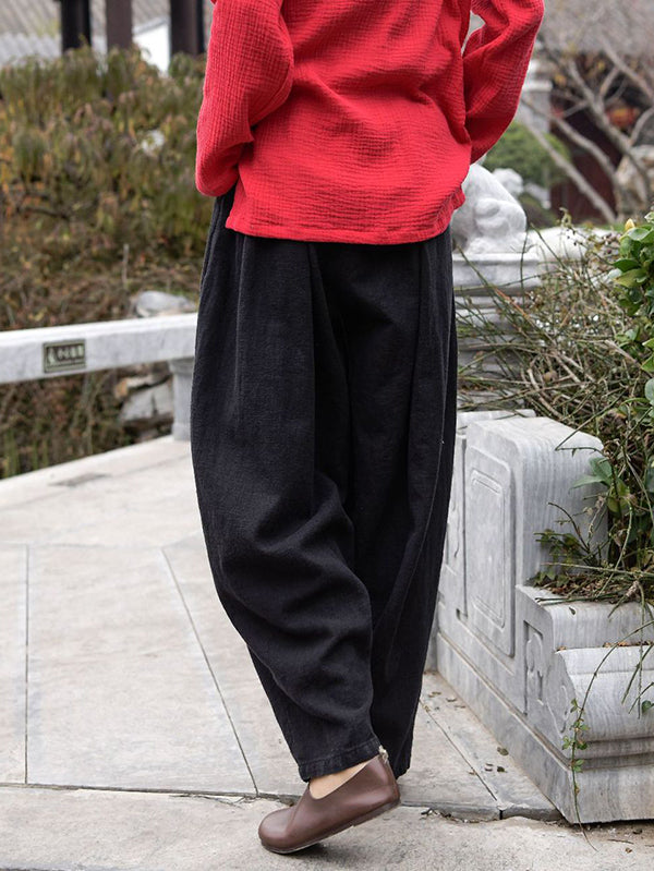 Simple Casual Loose Solid Color Ramie Cotton Pants