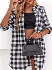 Plaid Split-Joint Long Sleeves Loose Lapel Blouses&Shirts Tops