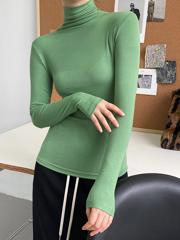 Simple 5 Colors Modal High-Neck Long Sleeves T-Shirt Top