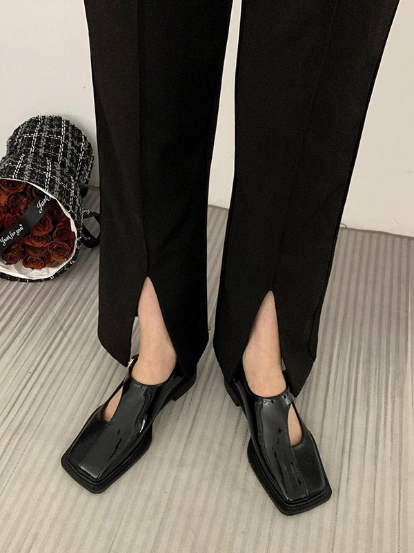 Buckle Hollow Split-Joint Square-Toe Loafers Flat Shoes