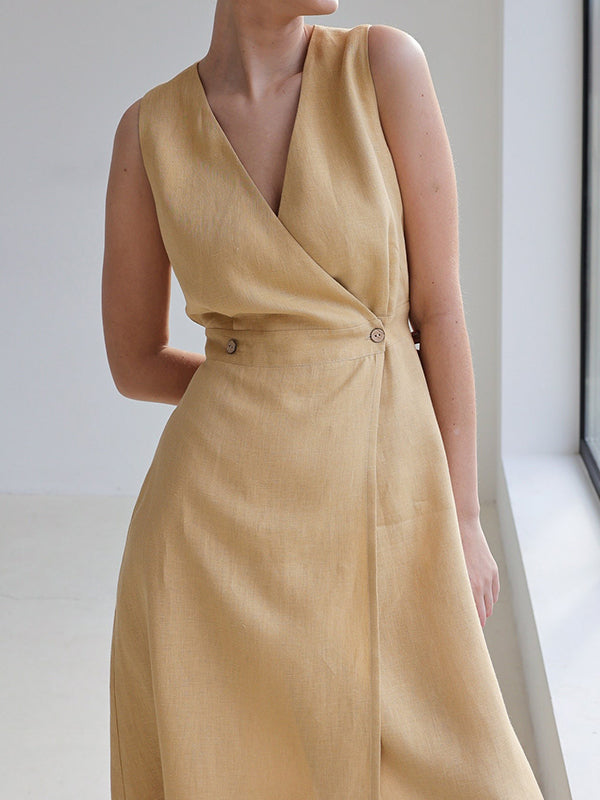 Split-Joint Loose Sleeveless V-Neck Maxi Dresses