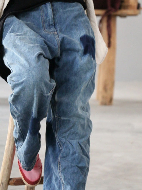 Loose Vintage Faded Ruffled Jean Pants