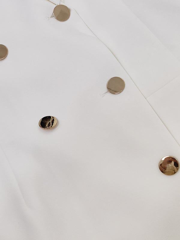 Asymmetric Buttoned Double-Breasted Solid Color Split-Joint Irregularity Long Sleeves Peaked Collar Mini Dresses Blazer