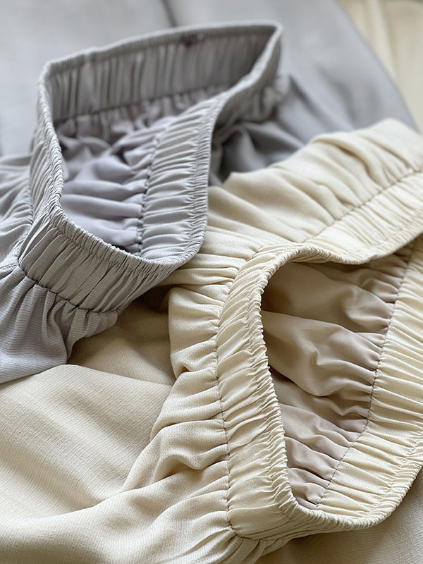 Elasticity Pleated Solid Color Split-Joint A-line High Waisted Skirts Bottoms