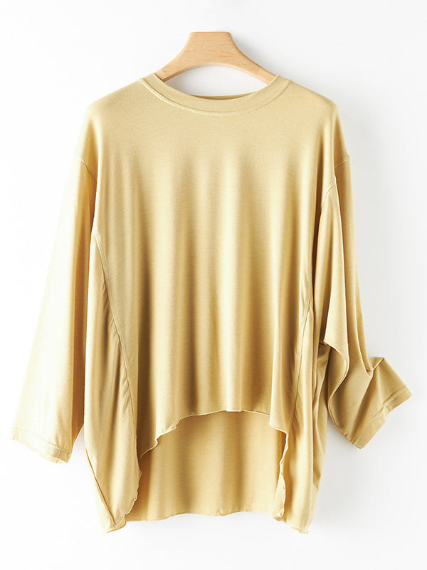 Simple Solid Color High-Low Asymmetric Modal Pajama Top