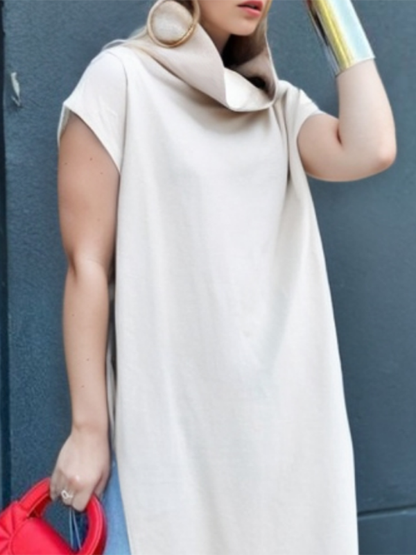 Solid Color Split-Side Loose Short Sleeves Heaps Collar T-Shirts Tops