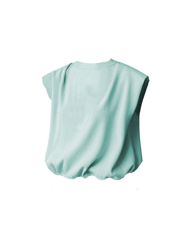 Elasticity Shoulder Pad Solid Color Tied Loose Sleeveless V-Neck Vest Top