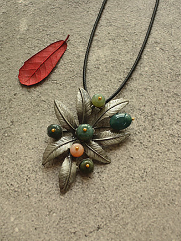 Vintage Leaves Tree Brooch&Necklace