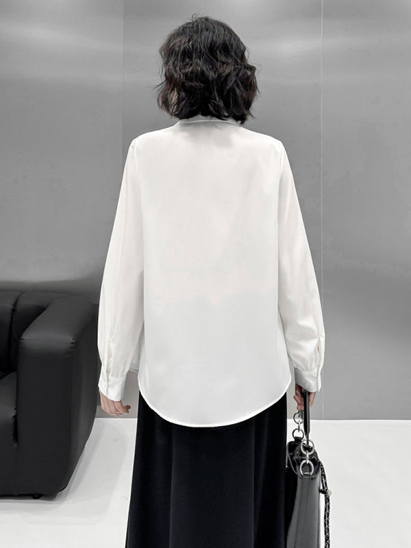 Buttoned Solid Color Split-Joint Streamer Irregularity Long Sleeves Lapel Collar Blouses&Shirts Tops