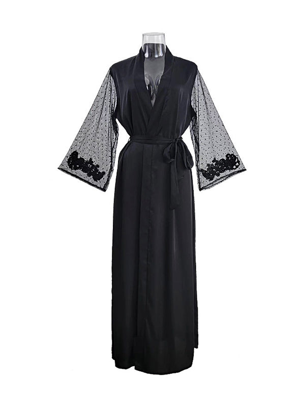 Gauze Ribbed Split-Joint Loose V-neck Robes Intimates&Pajamas