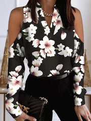 Original Creation Loose Long Sleeves Floral Printed Hollow V-Neck Blouses&Shirts Tops