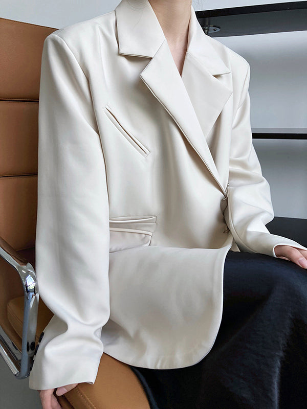 Urban Long Sleeves Loose Solid Color Pin Lapel Collar Suit Outerwear