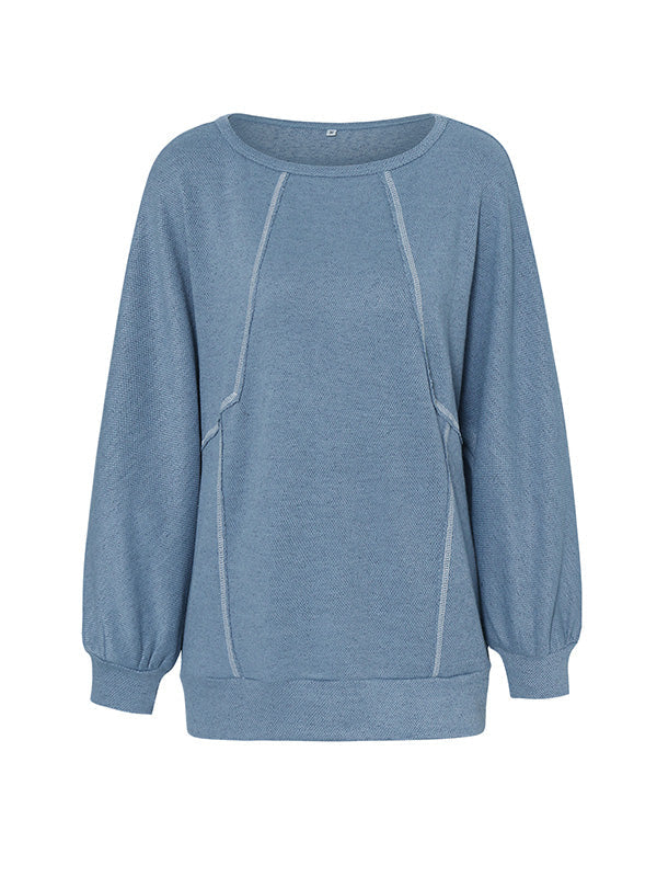 Split-Joint Long Sleeves Loose Round-Neck T-Shirts Tops