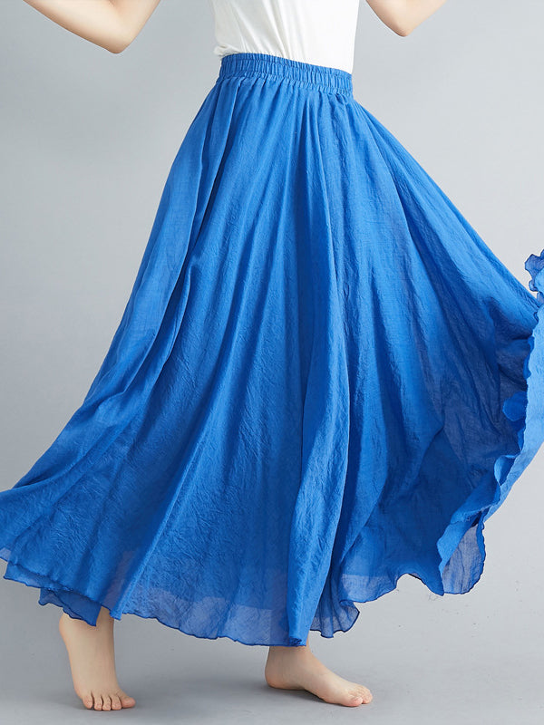 Elasticity Pleated Solid Color A-Line Loose Skirts