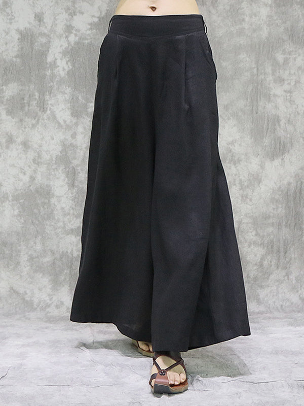 Pockets Solid Color High Waisted Loose Trousers Wide Leg Pants