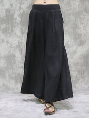 Pockets Solid Color High Waisted Loose Trousers Wide Leg Pants
