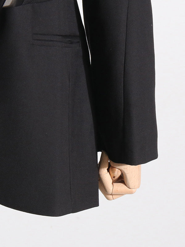 Buckle Gauze See-Through Solid Color Split-Joint Long Sleeves Notched Collar Blazer