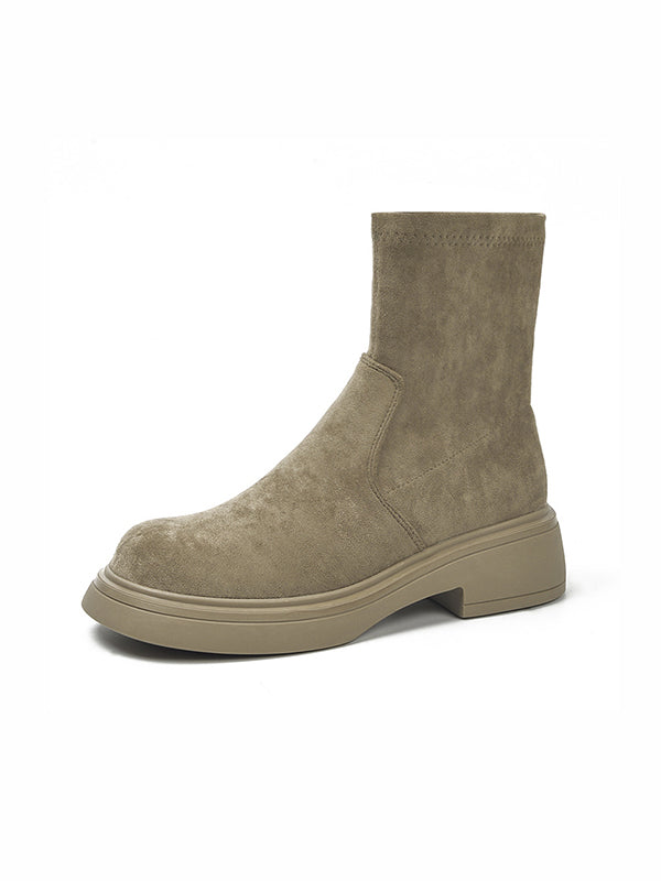 Round-Toe Split-Joint Chunky Shoes Boots