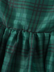 Plaid Pleated A-Line High Waisted Square-Neck Mini Dresses