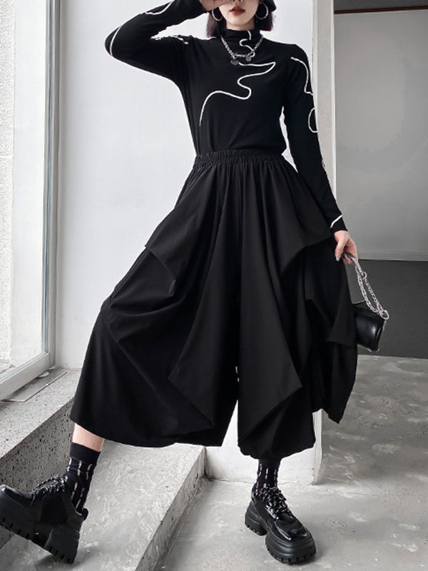 Printed Long Sleeves Skinny Mock Neck T-Shirts Tops