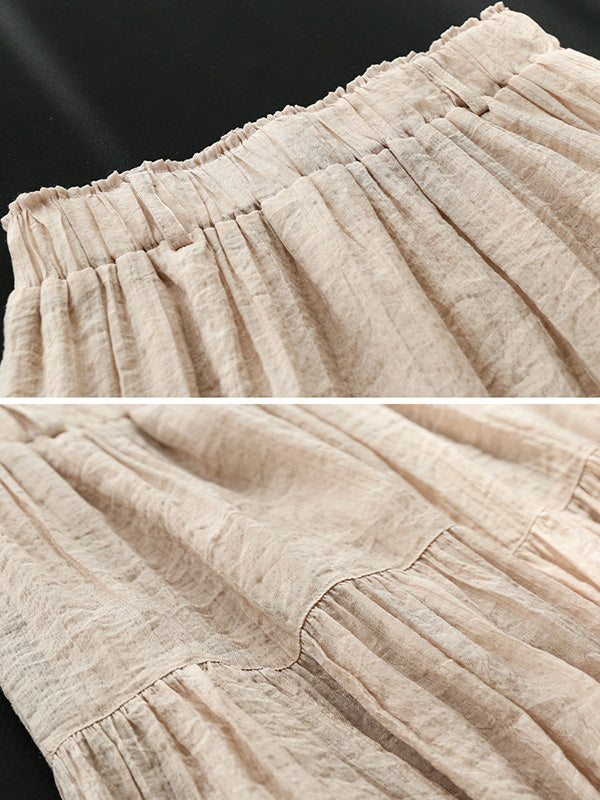 Casual Loose A-Line Pleated Elasticity Split-Joint Solid Color Skirts Bottoms