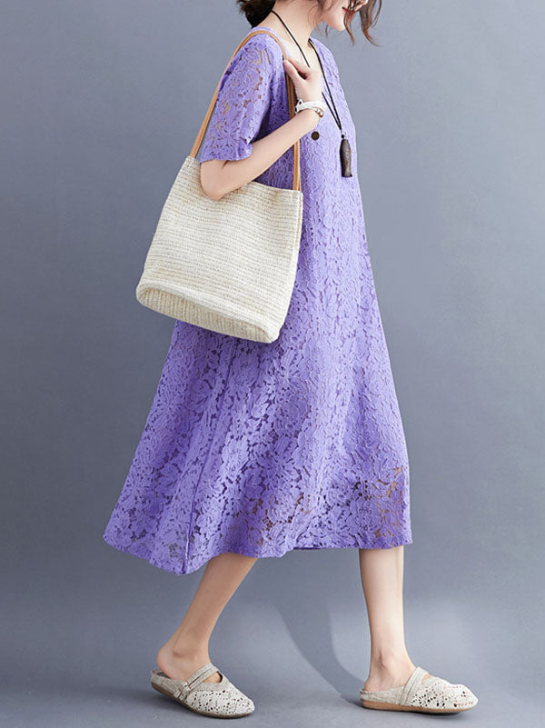 Embroidered Hollow Solid Dress