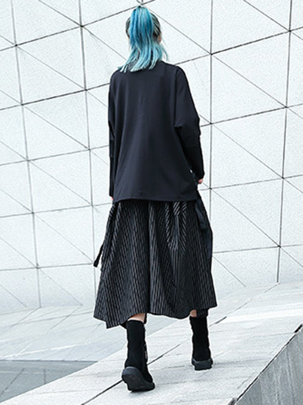 Elasticity Pockets Striped High Waisted Loose Pants Culotte