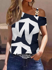 Printed One-shoulder T-Shirts Tops