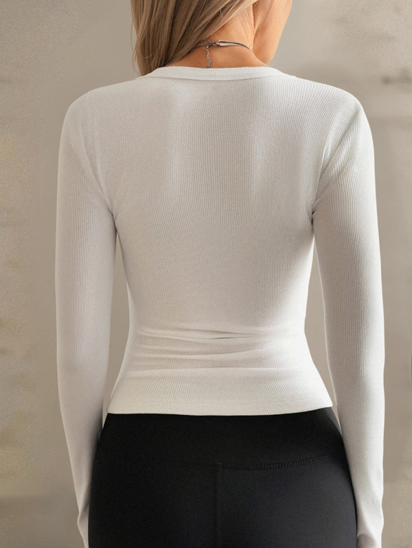 Solid Color Long Sleeves Skinny V-Neck T-Shirts Tops