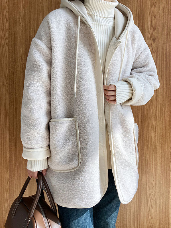 Original Creation Long Sleeves Loose Buttoned Keep Warm Hooded Coats Outerwear