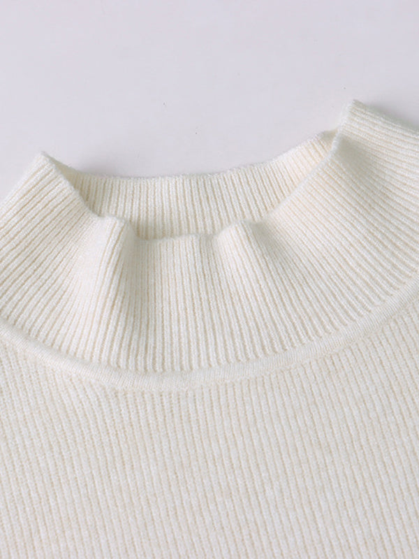 Buttoned Split-Joint Long Sleeves High-Neck Sweater Tops