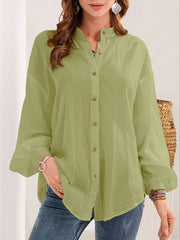 Buttoned Long Sleeves Loose Mock Neck Blouses&Shirts Tops