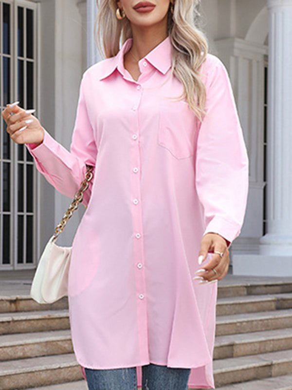 Split-Joint High-Low Irregular Clipping Lapel Blouses