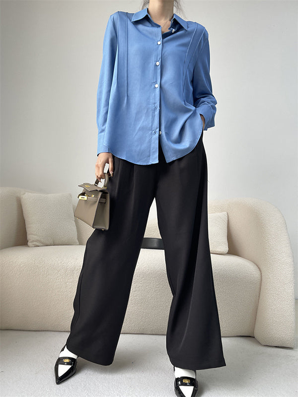 Pleated Split-Joint Long Sleeves Loose Lapel Blouses&Shirts Tops