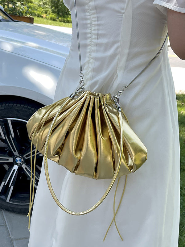 Chains Drawstring Shell Ruffled Zipper Crossbody Bags Accessories