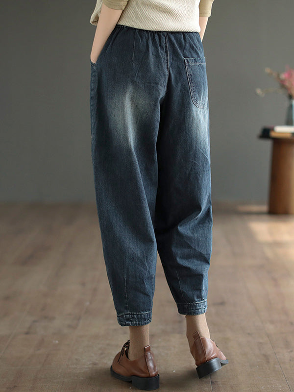 Vintage Loose Embroidered Elasticity Harem Jean Pants Bottoms