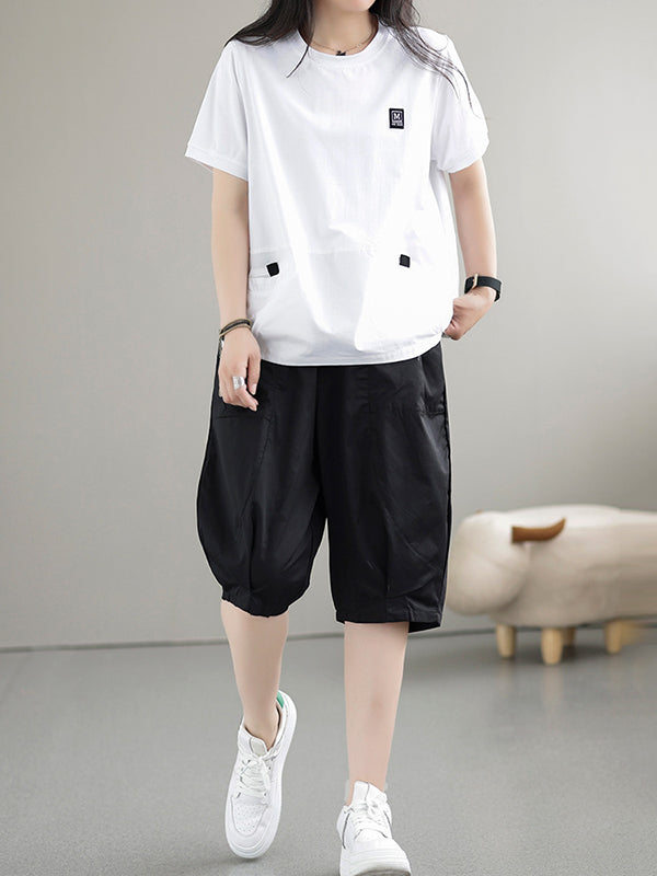 Split-Joint Loose Short Sleeves Round-Neck T-Shirts Tops