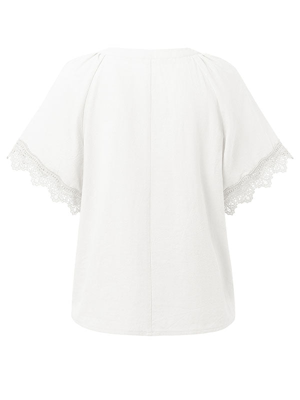 Solid Color Split-Joint Loose V-neck T-Shirts Tops
