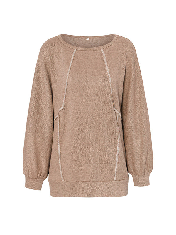 Split-Joint Long Sleeves Loose Round-Neck T-Shirts Tops