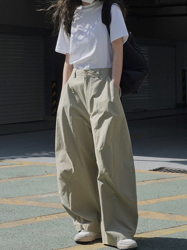 Solid Color Split-Joint Loose Wide Leg Trousers Casual Pants Bottoms