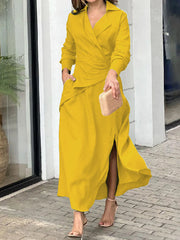 Solid Color Split-Side Loose Notched Collar Maxi Dresses