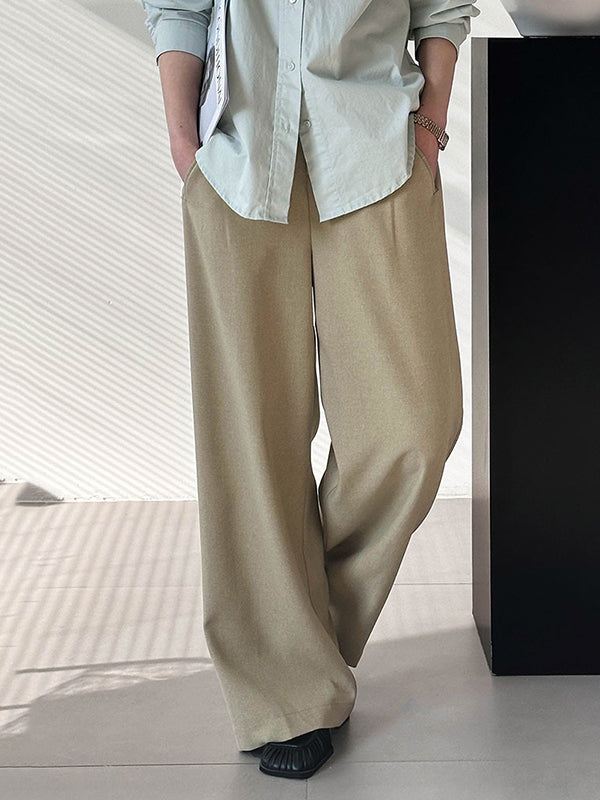 Pleated Split-Joint High Waisted Loose Trousers Suit Pants