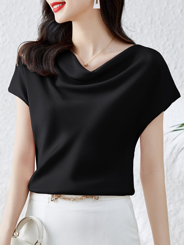 Solid Color Loose Short Sleeves One-Shoulder T-Shirts Tops