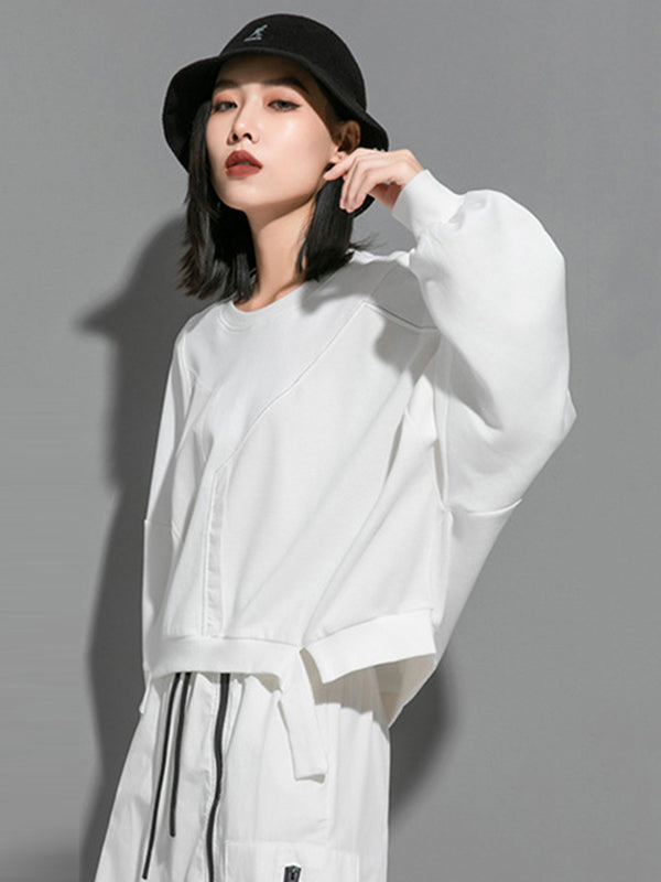 Batwing Sleeves Irregularity Solid Color Round-Neck Sweatshirt Tops