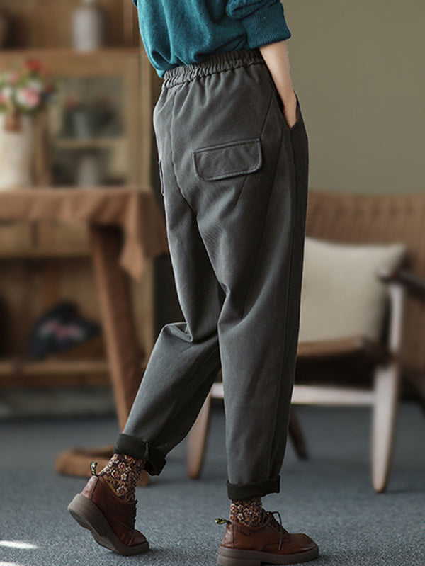 Thicken Velvet Elasticity Solid Color  Casual Pants
