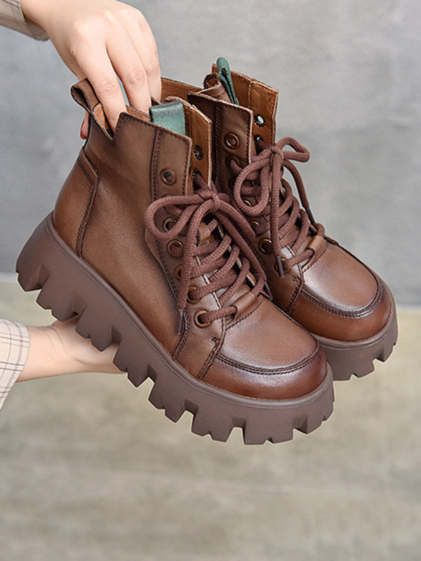 Vintage Cow Leather Platform Shoes Boots
