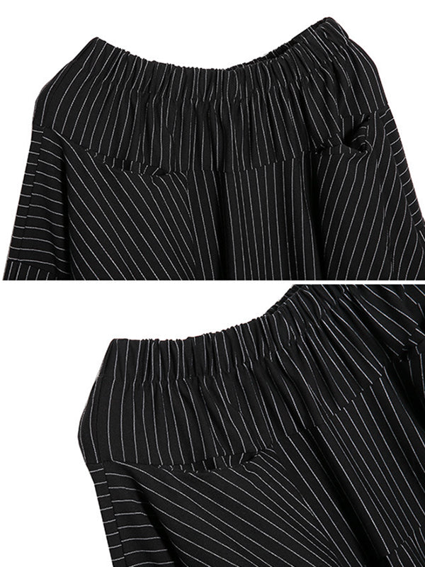 Elasticity Pockets Striped High Waisted Loose Pants Culotte
