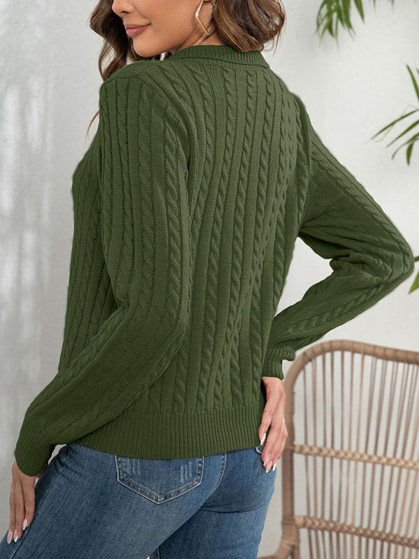 Solid Color Split-Joint Long Sleeves Loose Lapel Sweater Tops