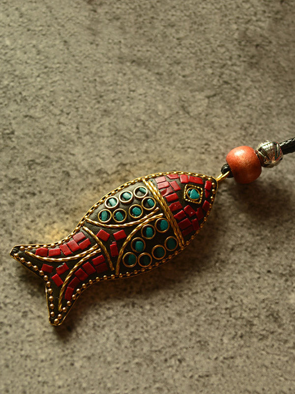 Ethnic Style Colored Fish Long Necklace