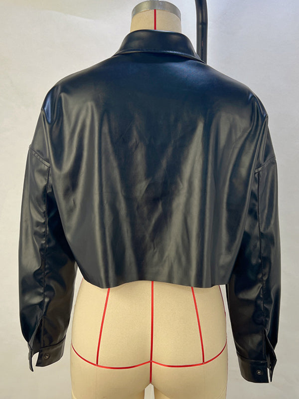 Buttoned Solid Color Long Sleeves Loose Lapel Blouses&Shirts Tops